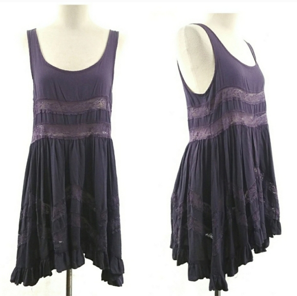 Tobi Purple Mini Lace Swing Tank Dress Tunic Top Boho Hippie M/L - Picture 2 of 6